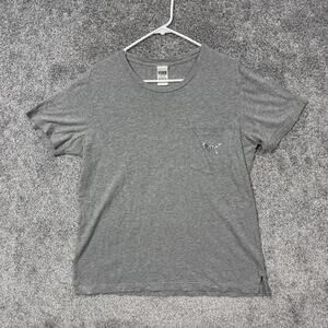 Pink Victoria's Secret Pocket T-Shirt Womens Medium Gray Sequin Dog Graphic Boho